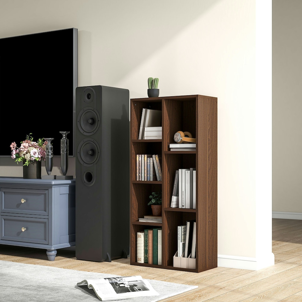 image 1 of HOMCOM Bookcase Modern Bookshelf Cabinet for Home Office Walnut