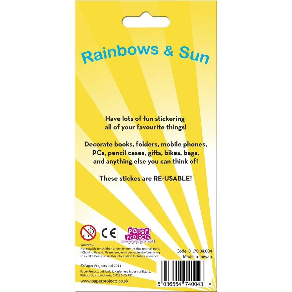 image 1 of Paper Projects Reusable Rainbows & Sun Stickers - Multicoloured - One Size