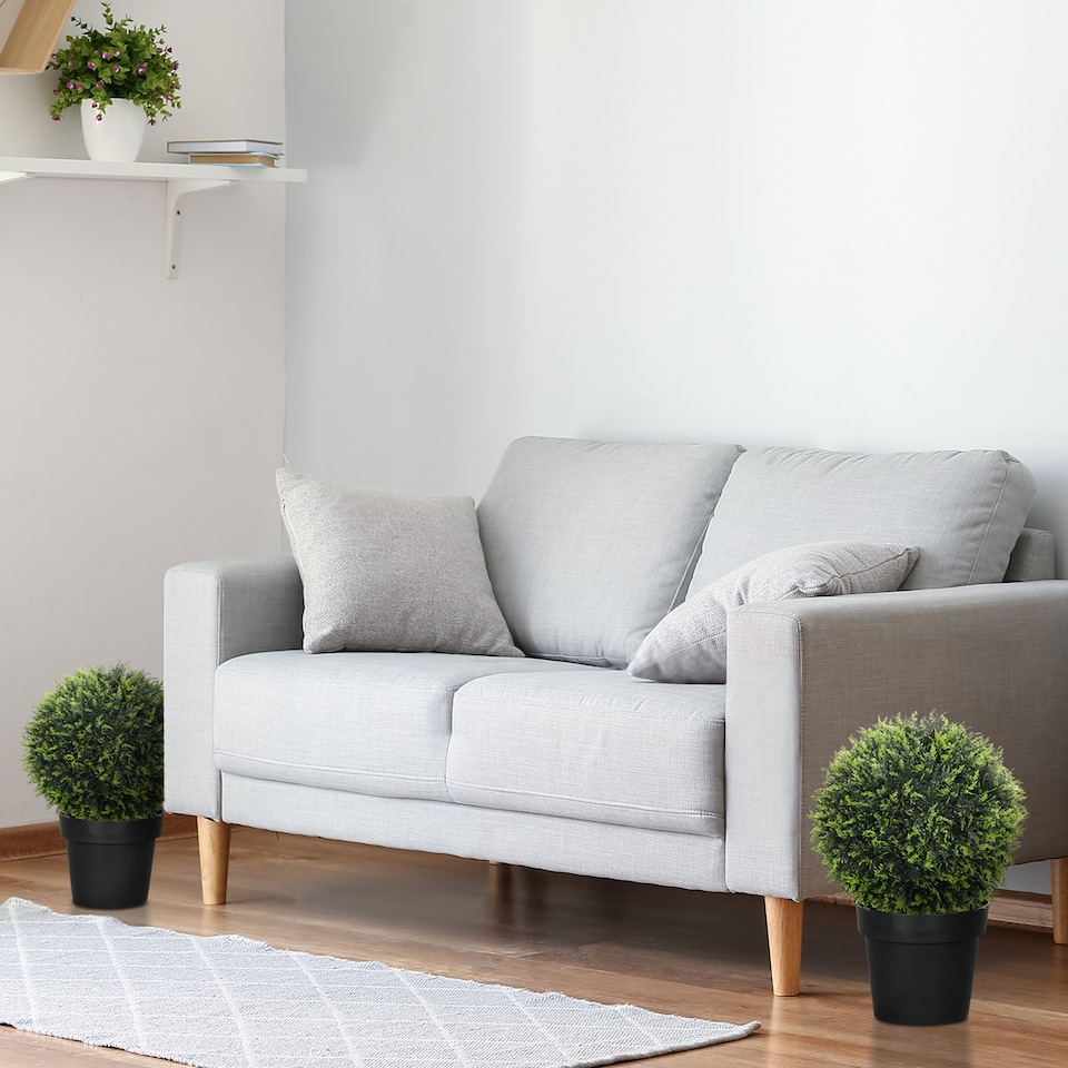 image 1 of HOMCOM Set of 2 Artificial Plant Topiary Balls, UV-protected Fake Decorative Plants, FauPlants for Home Indoor Outdoor Decor, 45cm, Green