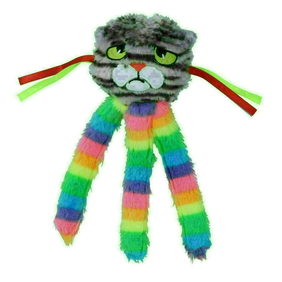 image 1 of Cat Kitten Catnip Filled Interactive Moody Moggy Rainbow Grab Play Toy