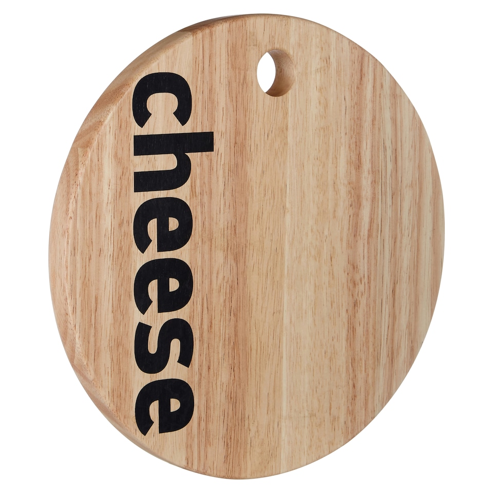 image 1 of Interiors By Premier Cheese Board, Durable 25cm Round Rubberwood Serving Board, Bold 'Cheese' Typography