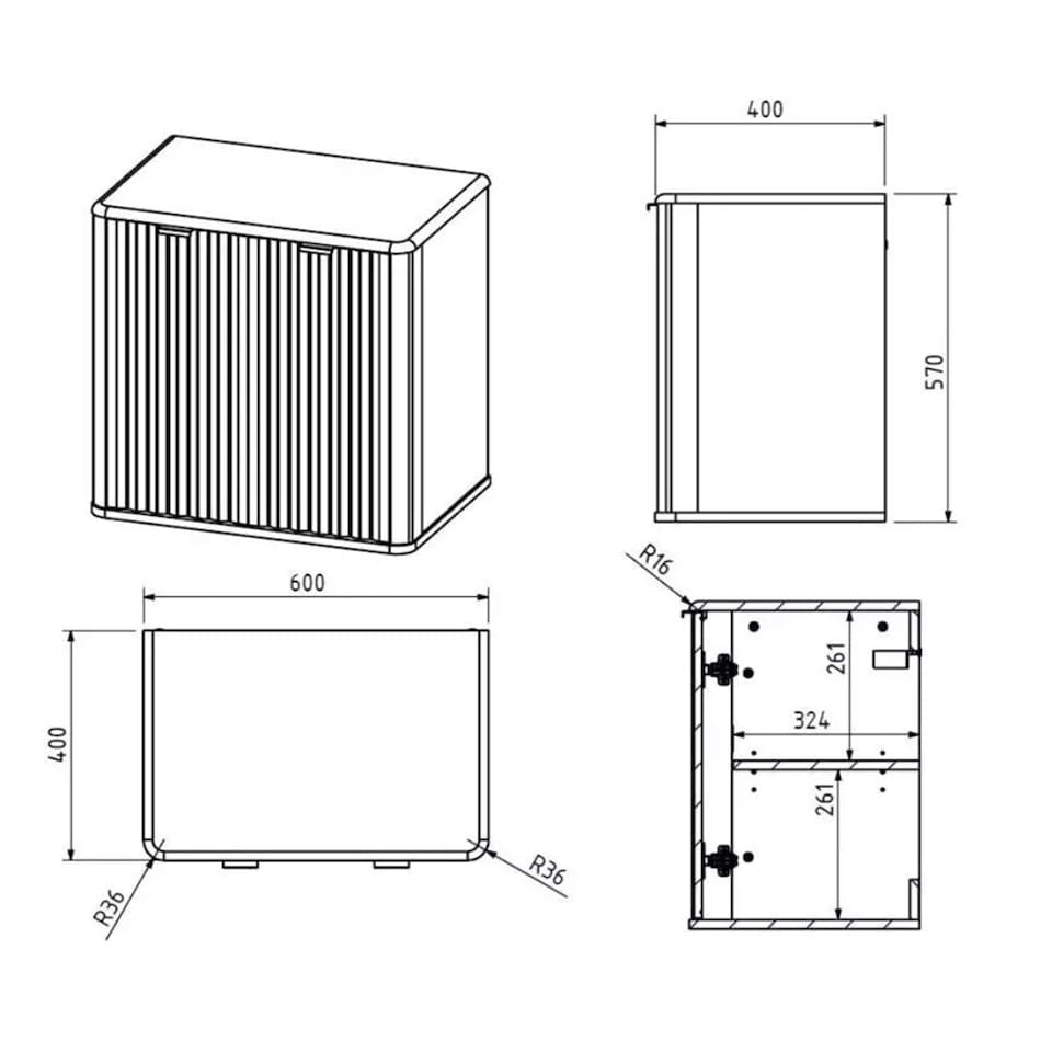 image 1 of Under Sink Bathroom Cabinet Beige Vanity Unit 600mm Worktop Fluted Ribbed Oren
