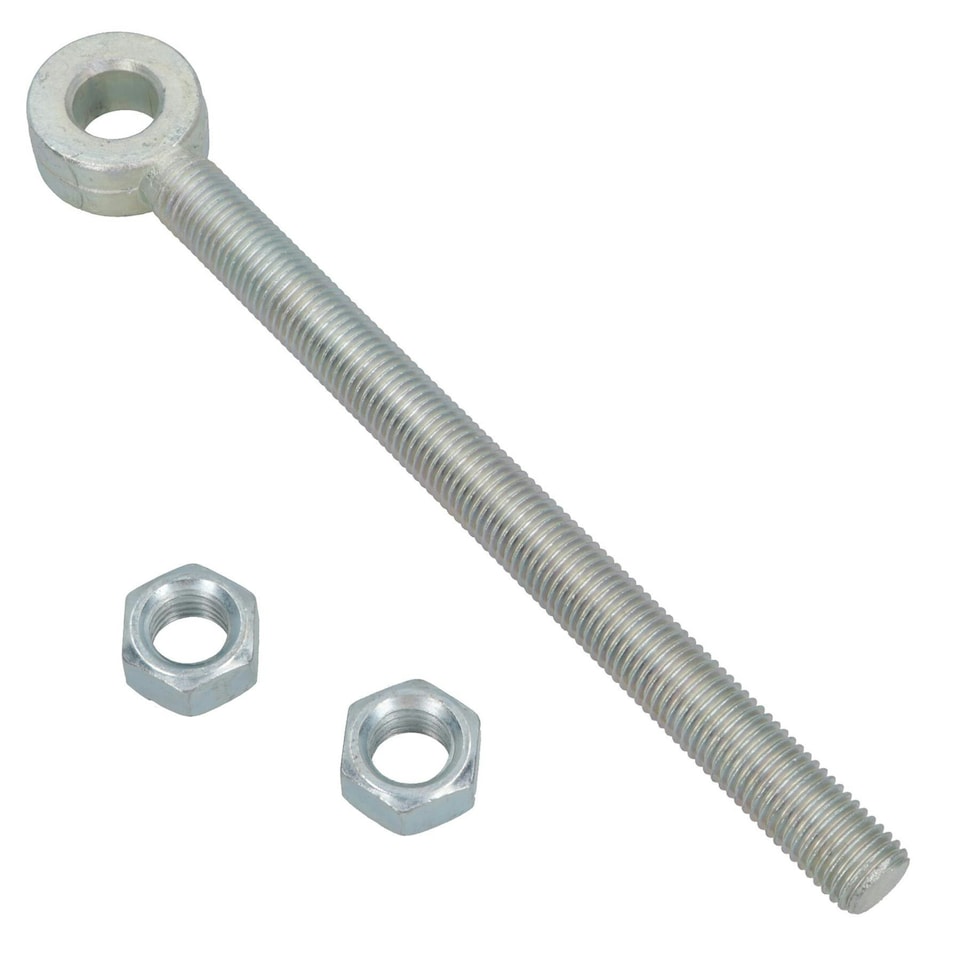 image 1 of Swing Gate Long Eye Bolts Hinge + Nuts Adjustable Zinc Plated 20 x 250mm 2pc Silver