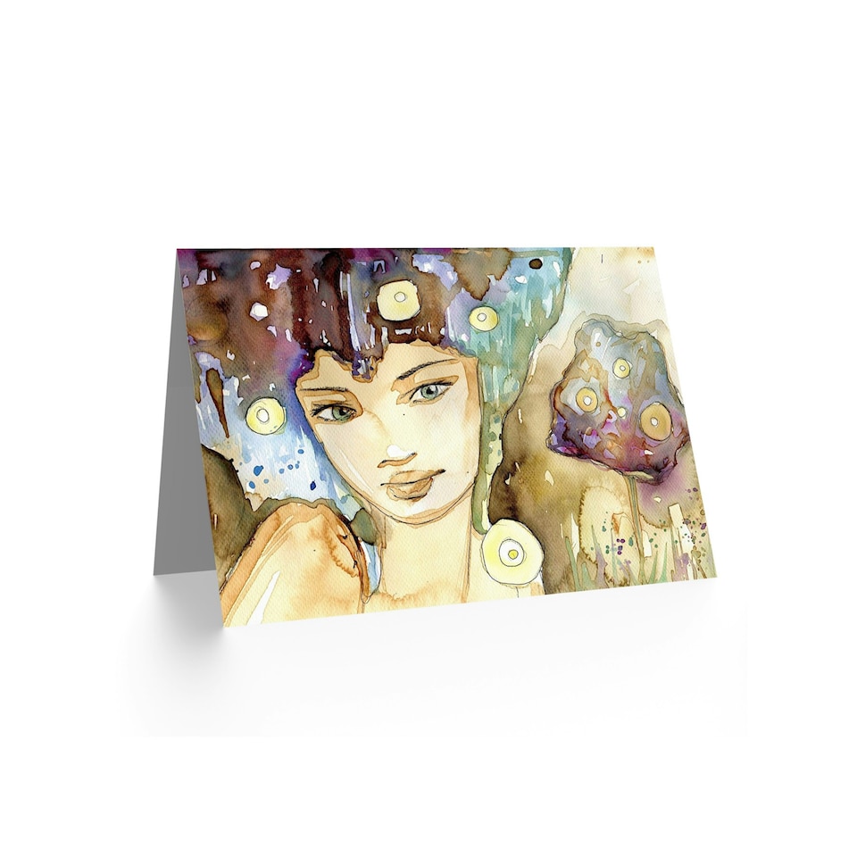 image 1 of Watercolour Woman Bubbles Tree Art Blank Just to Say Card