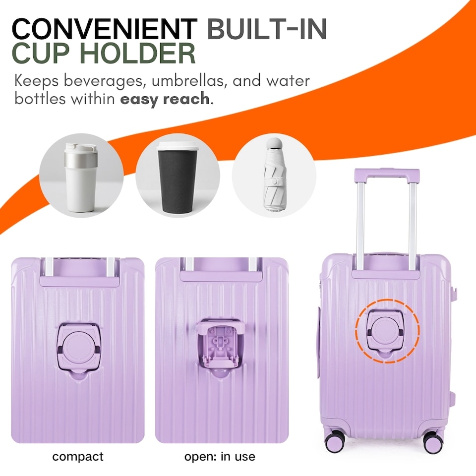image 1 of 2 Piece Suitcase Set: Vanity Case & Cabin with Cupholder, TSA Lock | Purple | Mauve Lilac