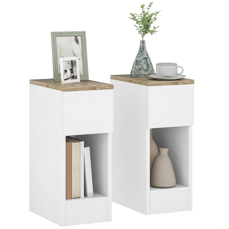 image 1 of HOMCOM Bedside Tables Set of 2, Nightstands for Bedroom, Living Room, White
