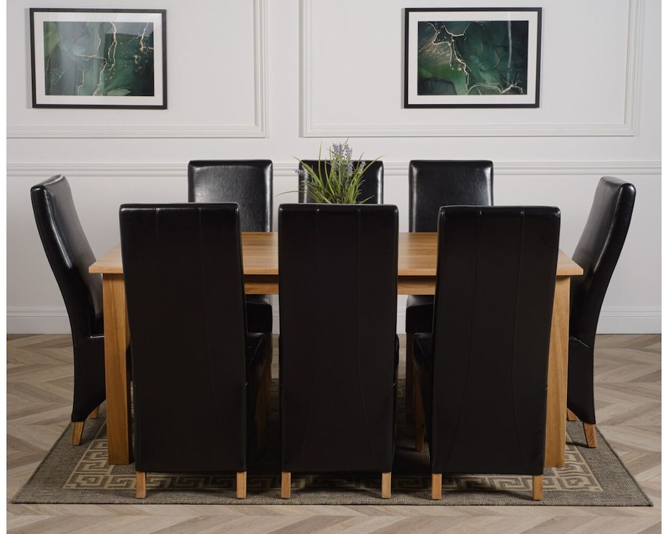 image 1 of Oslo 180 x 90 cm Large Oak Dining Table and 8 Lola Leather Chairs | Black | Black