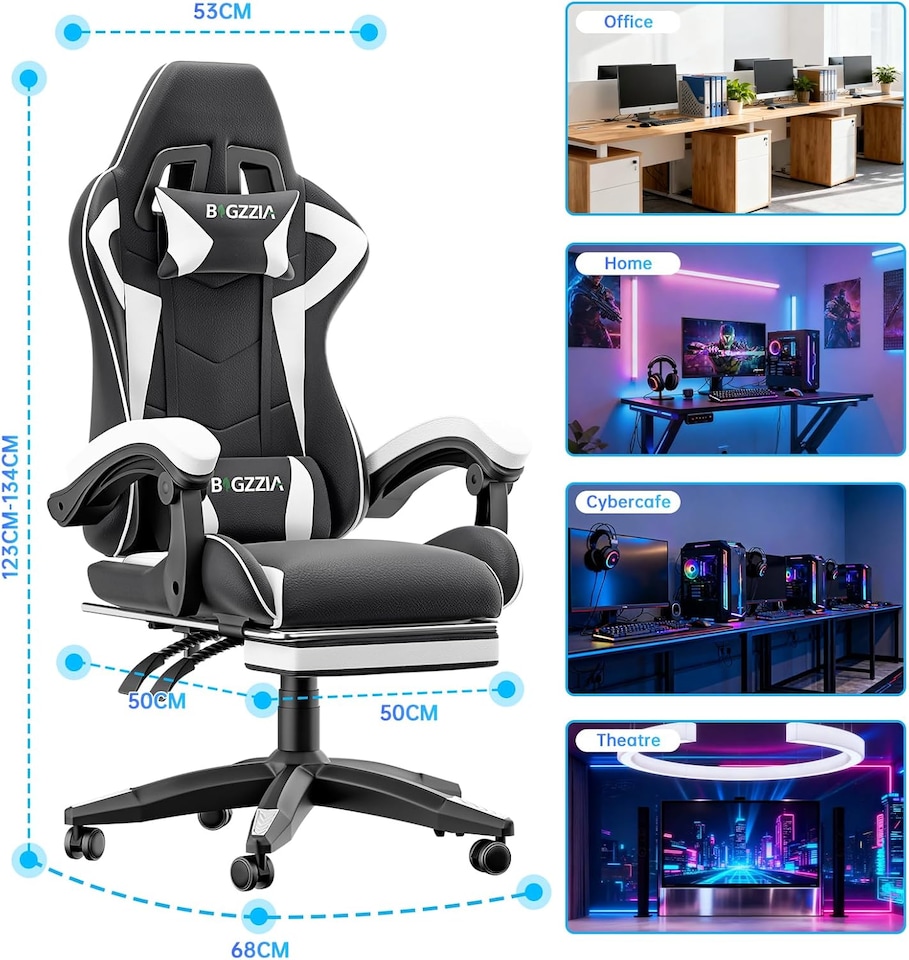 image 1 of Rattantree Ergonomic Gaming Chair with Footrest & Lumbar Cushion