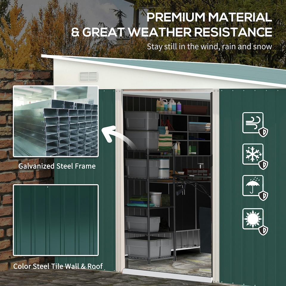 image 1 of Outsunny 11.3x9.2ft Garden Storage Shed with Sliding Doors and 2 Vents