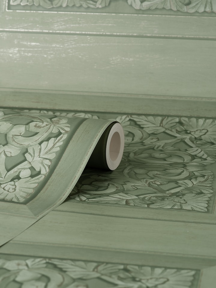 image 1 of Fine Decor FD43276 Carved Panel Wallpaper, Sage