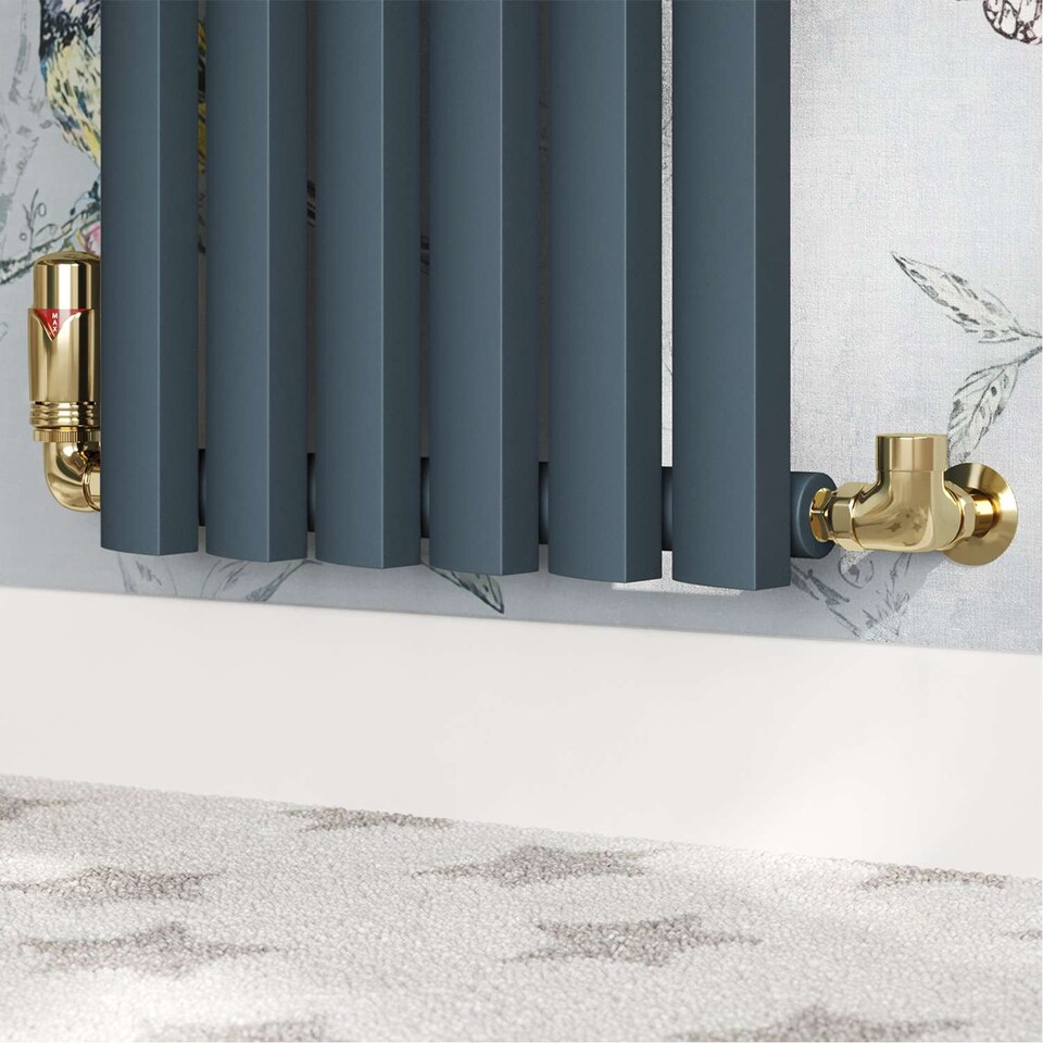 image 1 of Derry Bold - Polished Brass Thermostatic Radiator Valve & Installation Kit Corner 15mm