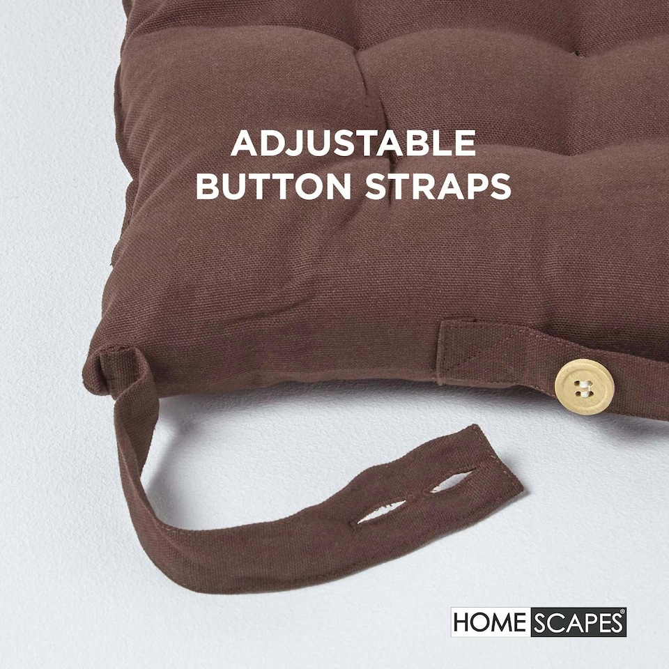 image 1 of Homescapes Seat Pad Luxury Cotton Indoor Outdoor Garden Dining Cushion | Brown | 40 x 40 cm | 1