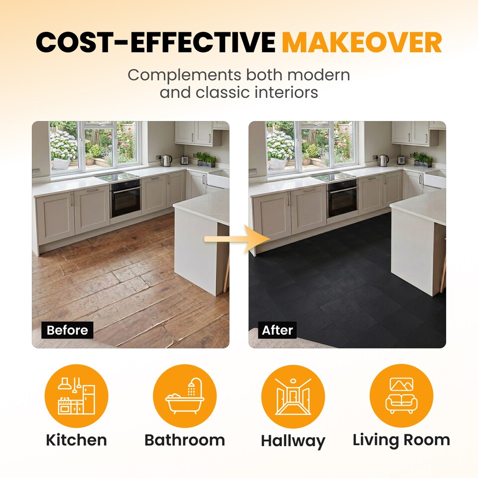 image 1 of NOVECRAFTO Vinyl Floor Tile – Self Adhesive 12x12 in – Black Checkerboard – Peel & Stick for Kitchen, Bathroom & Living Room – Waterproof & Easy DIY | Black | 4.65 sqm