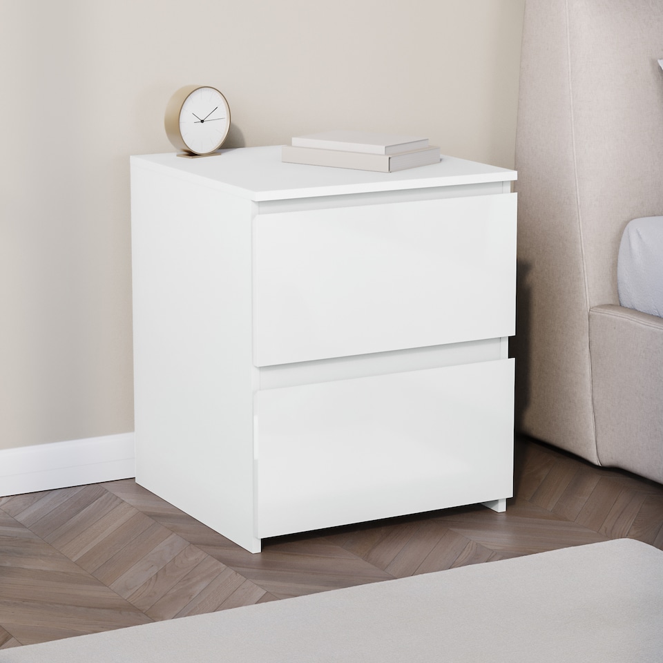 image 1 of Vida Designs Glinton 3 Piece FSC Certified Bedroom Set (2 Drawer Bedside Chest, 3 Drawer Chest, 2 Door 2 Drawer Wardrobe), White White | White