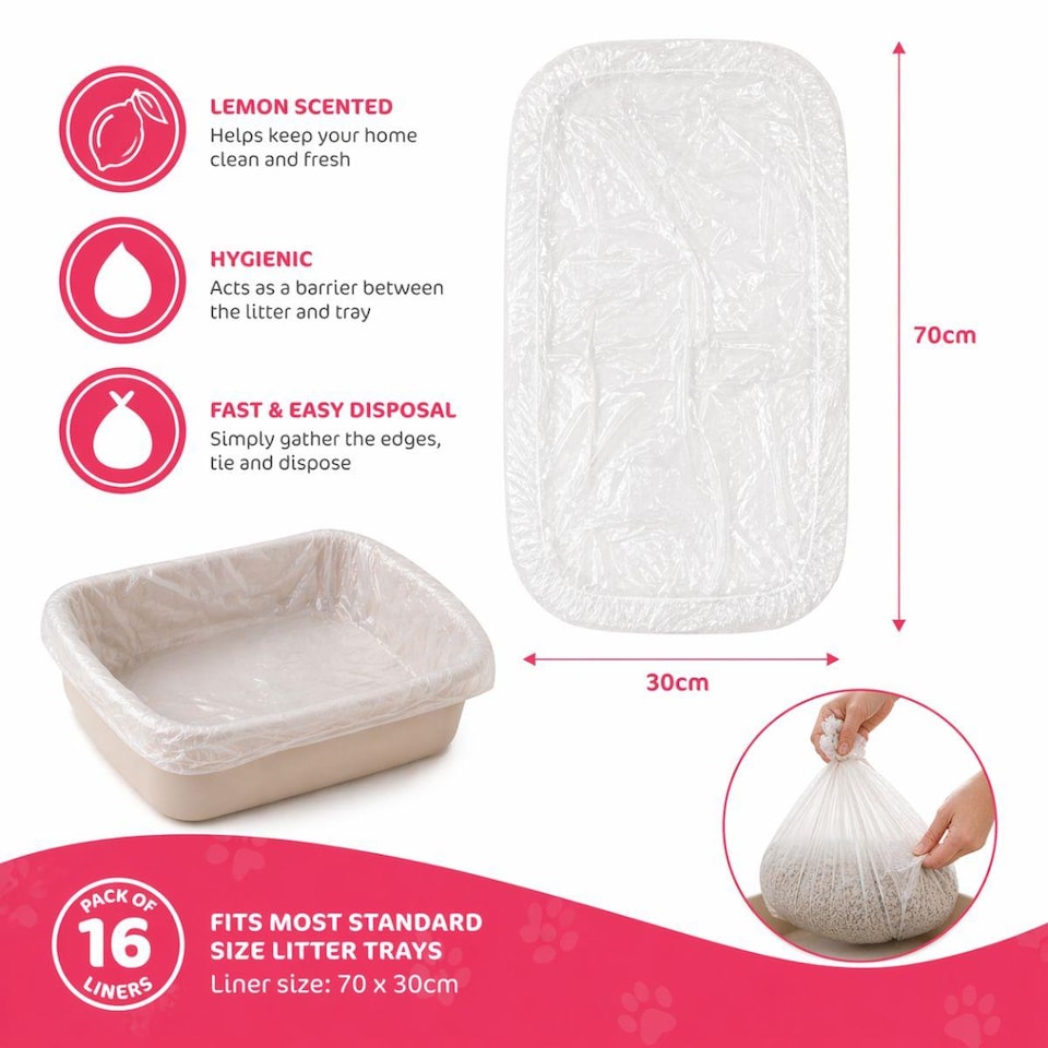 image 1 of Set of 64 Cat Litter Tray Liners Disposable Waste Bags 30cm x 70cm Lemon Scented