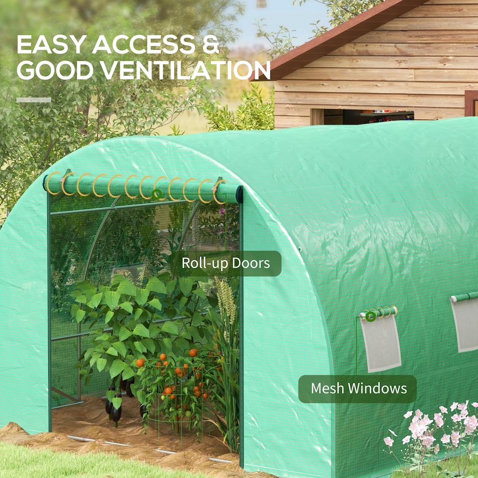 image 1 of Outsunny Polytunnel Green House with Sprinkler System, Wide Door, 4 x 3(m)