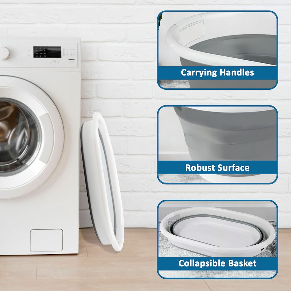 image 1 of Crystals Large Collapsible Fold Able Laundry Basket Pop Up Clothing Washing Storage For Bedrooms Laundry Room Bathroom (Oval Grey) | Grey | white