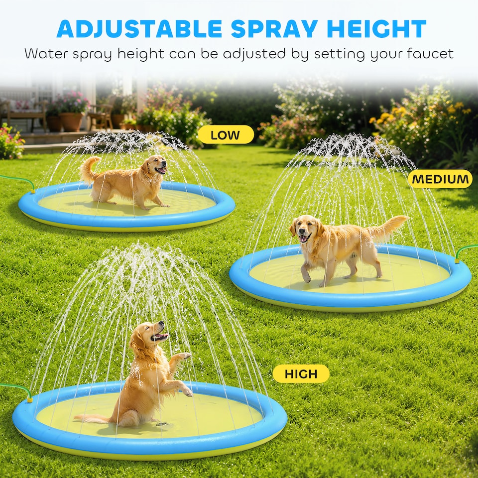 image 1 of PawHut 170cm Splash Pad Sprinkler for Pets Dog Pool Non-slip Outdoor Yellow