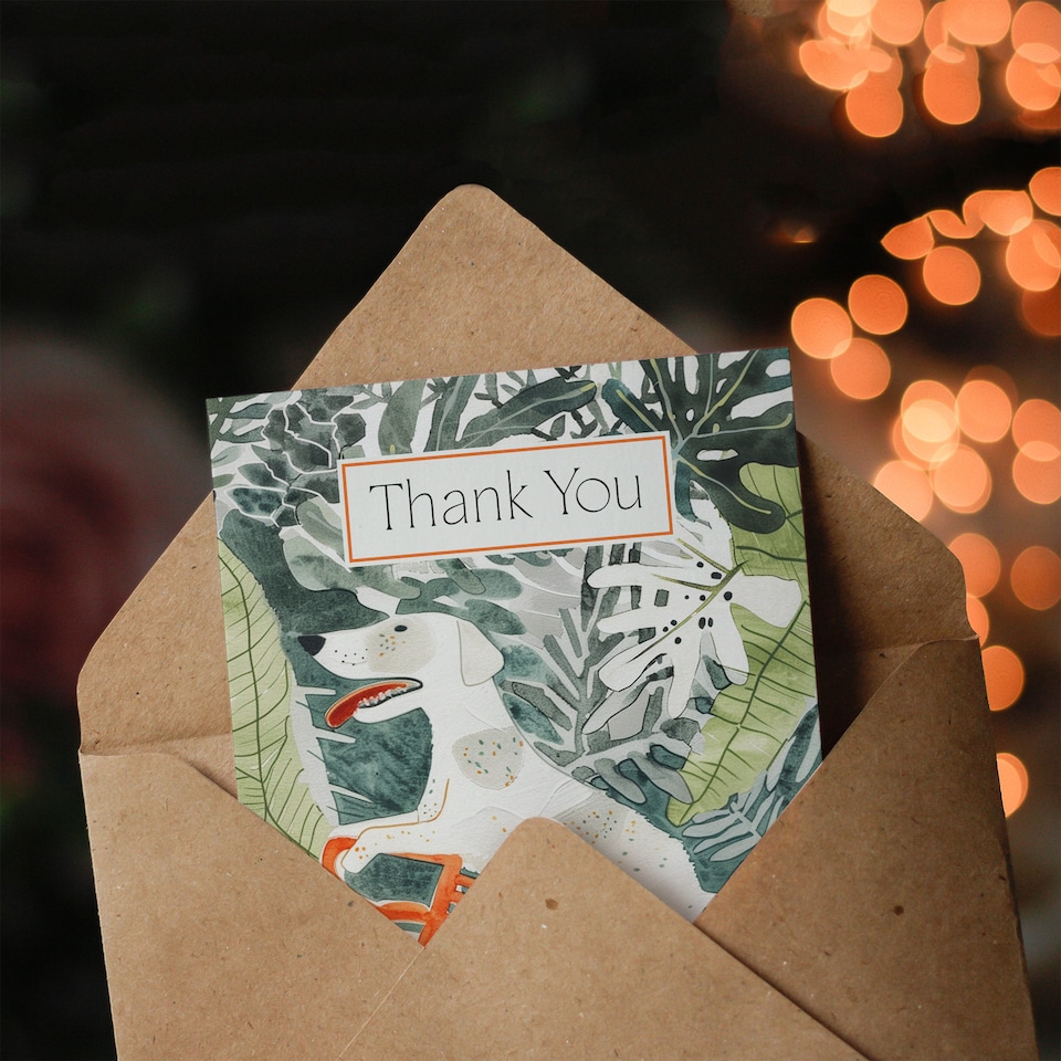 image 1 of Dog Lover Bicycle Ride Through Jungle Watercolour Thank You Card