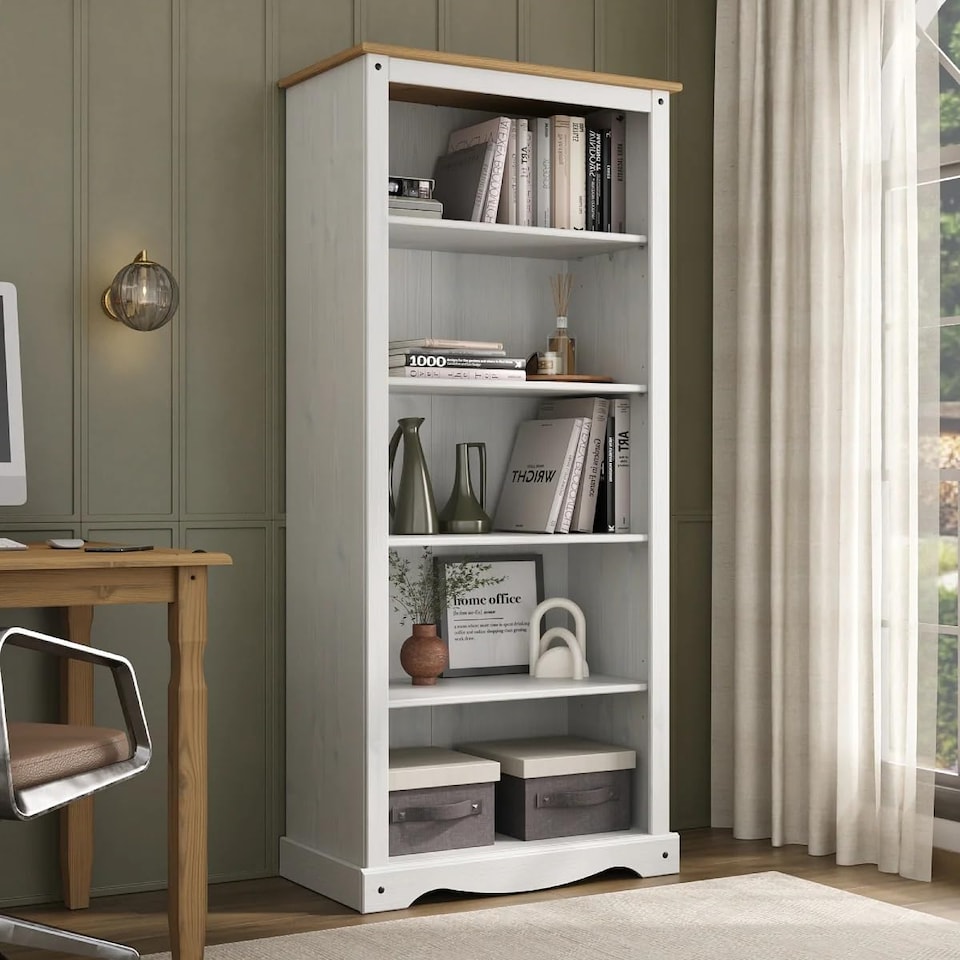 image 1 of Corona Tall Large White Bookcase Solid Pine Wood