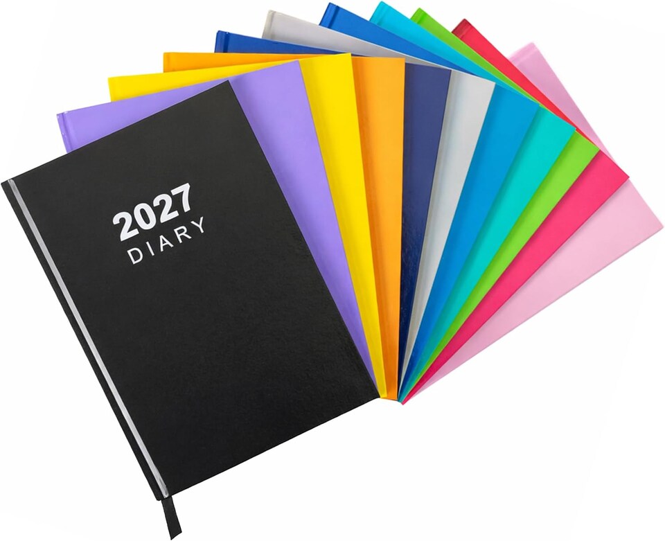image 1 of 2027 Diary A5 Week to View - Hardback Planner Organiser with Ribbon Bookmark - Weekly Appointment Journal Notebook (Black) | Black | Black