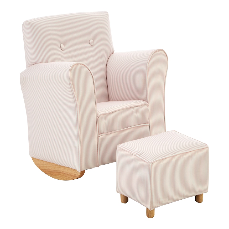 image 1 of Premier Kids Pink and White Stripe Rocker with Footstool for Kids, Velvet Stool, Adjustable Sofa Footstool, Ergonomic Sofa