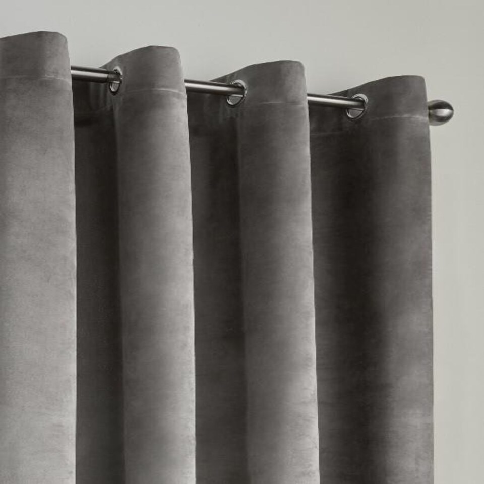 image 1 of Velvet Look Eyelet Ring Top Blackout Curtains - 168cm x 137cm - Silver