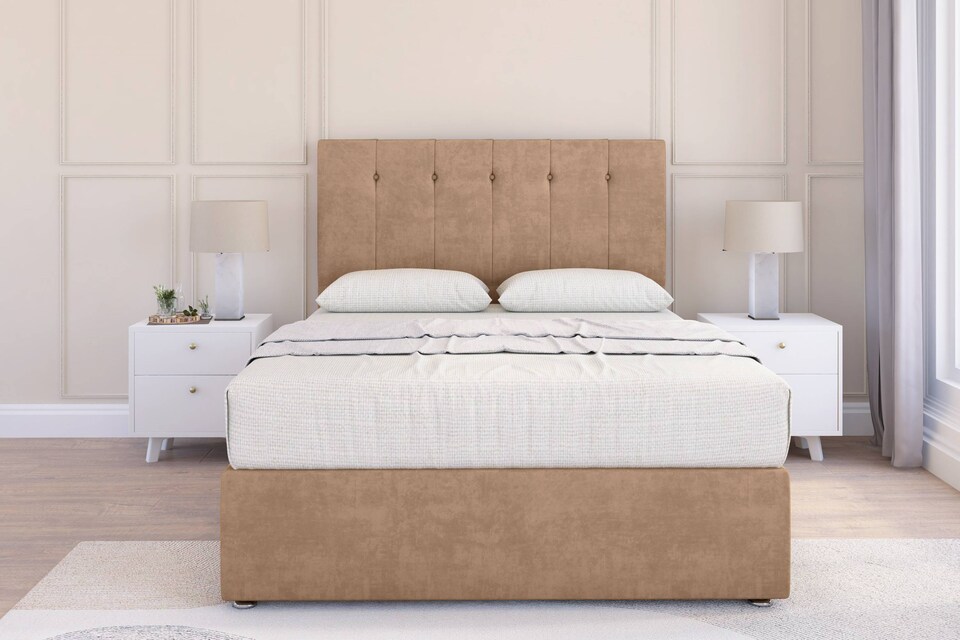 image 1 of Sloomy Highbury Sand Naples Divan Bed Base 4 Drawers With 54 Inch Floor Standing Headboard | Cream | Sand | Double | 1