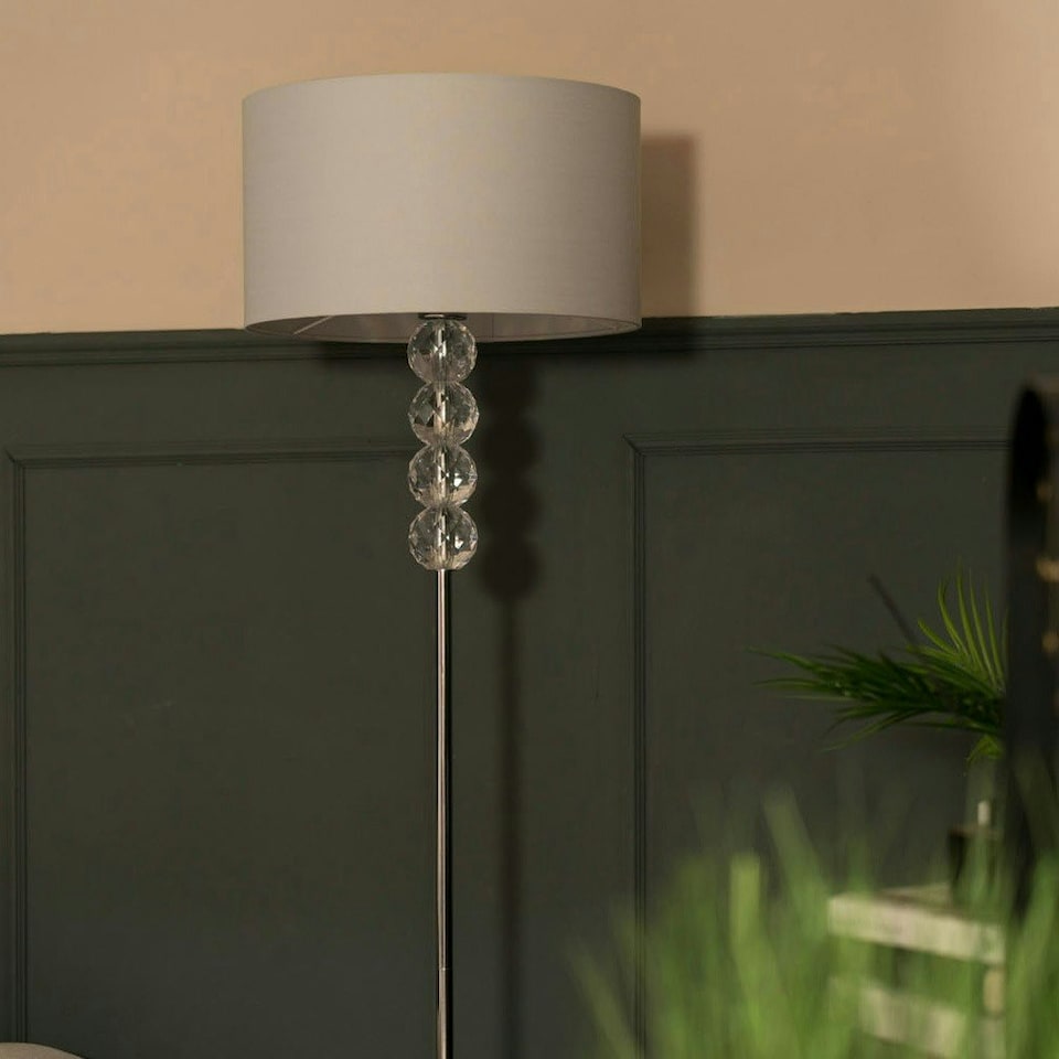 image 1 of ValueLights Modern Chrome And Clear Acrylic Balls Floor Lamp With Cool Grey Drum Shade