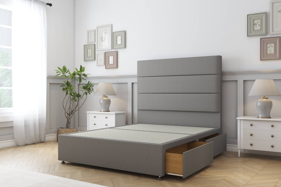 image 1 of Sloomy Texas Pewter Dumfries Divan Bed Base 4 Drawers With 54 Inch Floor Standing Headboard | Grey | Pewter | Double | 1