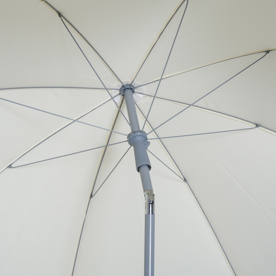 image 1 of Outsunny 2.2m Beach Umbrella, Portable Parasol with Tilting Function, Outdoor Sunshade Shelter with 8 Ribs for Garden, Pool and Patio, Cream White