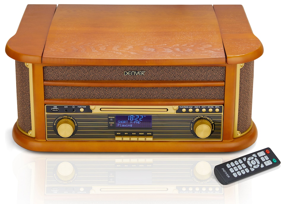 image 1 of Denver 9-in-1 Retro Vintage DAB Bluetooth Wooden Radio Record Player - MRD-51BT | Brown | Vintage Wood