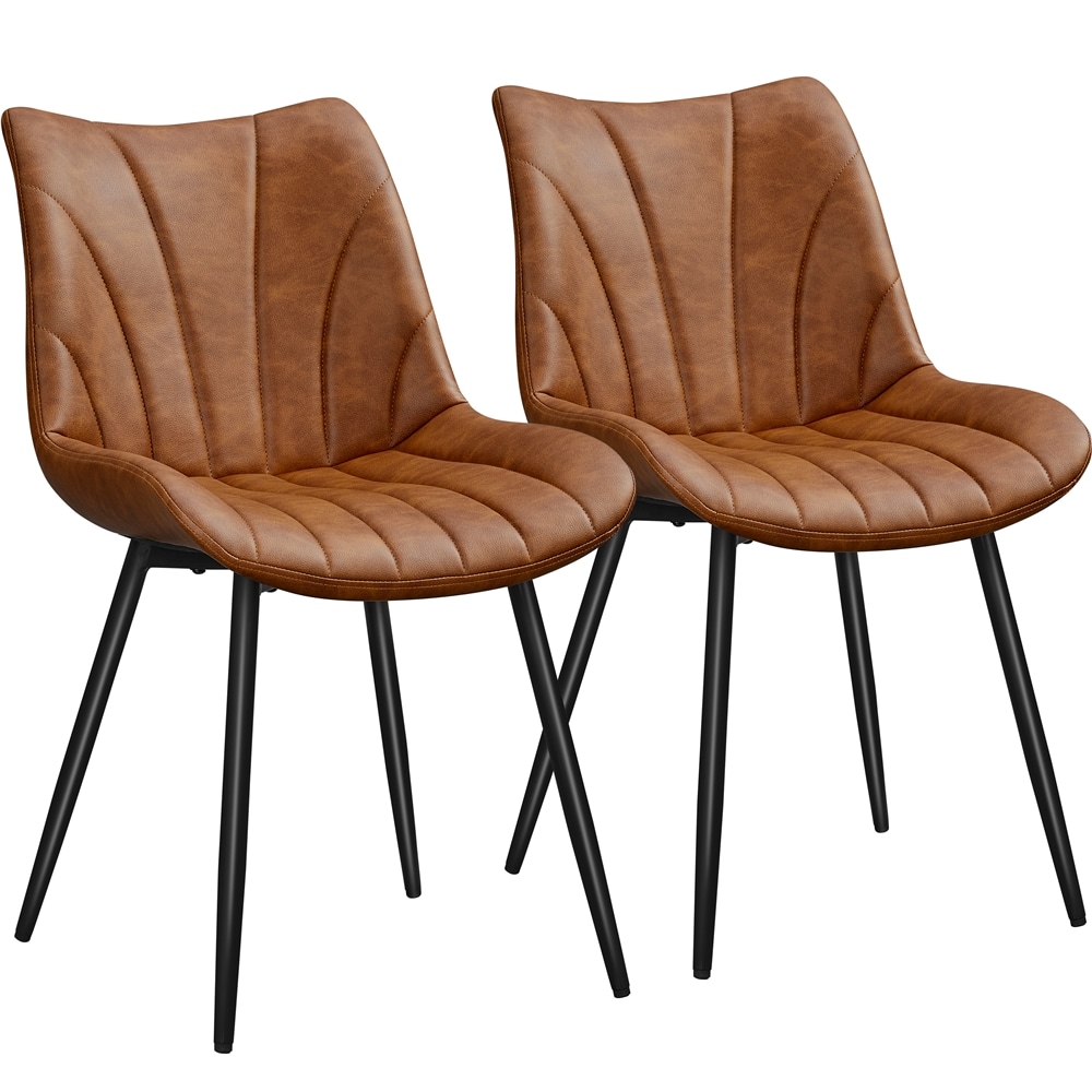 Yaheetech Set of 2 Modern PU Leather Dining Chairs with Metal Legs | Brown | Retro Brown | One Size