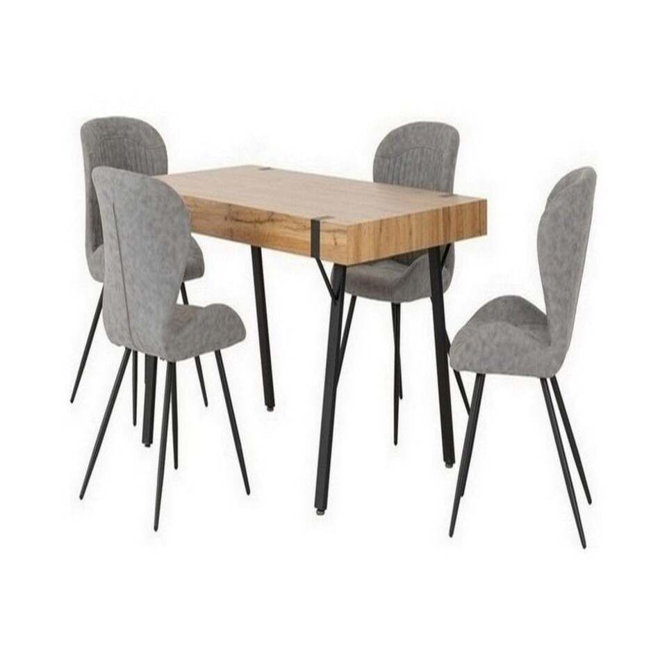 image 1 of Treviso Dining Set with Quebec Chairs - Light Oak Effect/Black/Grey Faux Leather Multi