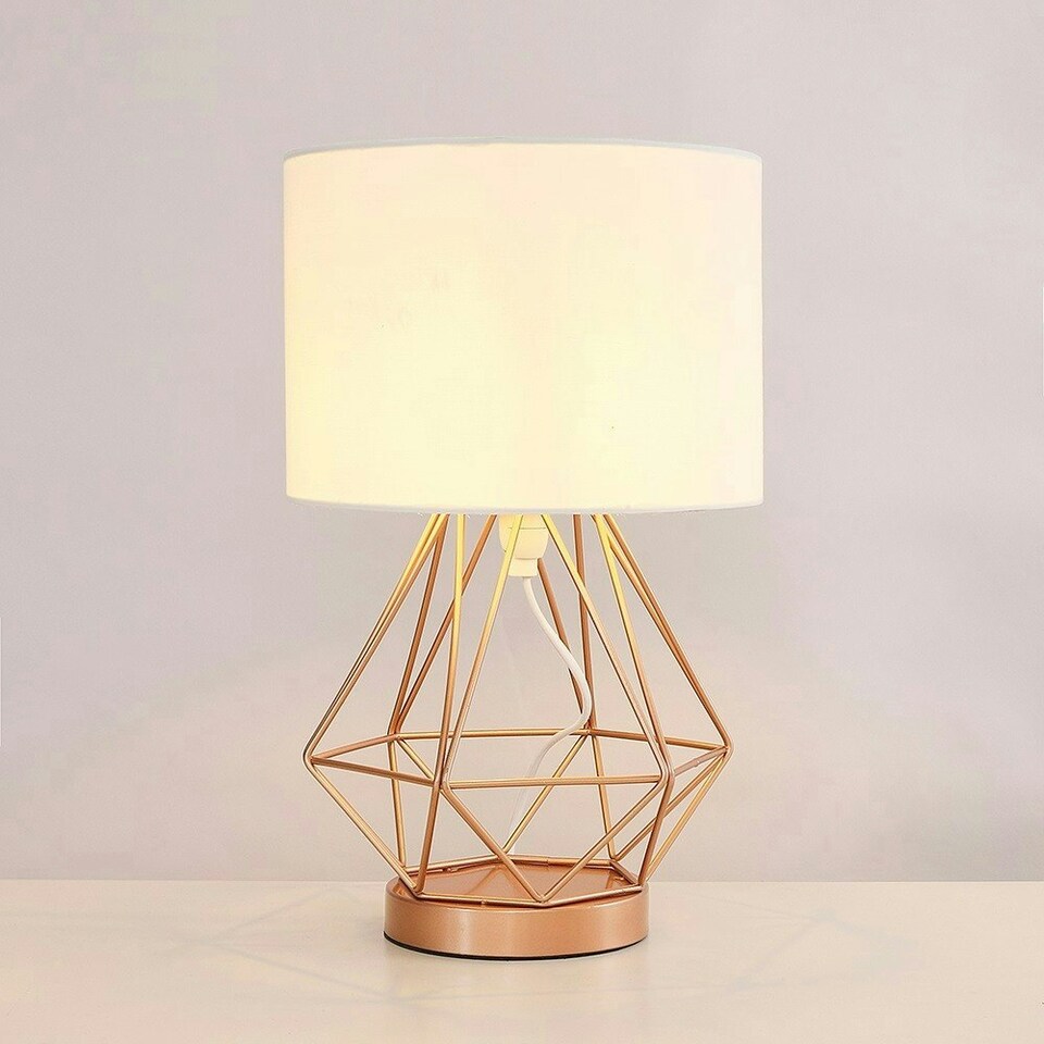 image 1 of ValueLights Modern Copper Metal Basket Cage Touch Table Lamp With White Shade
