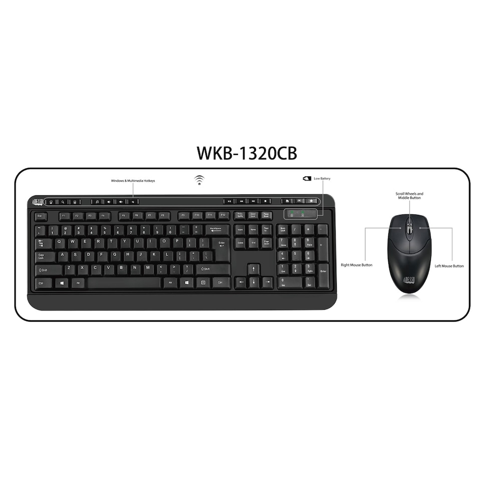 image 1 of Adesso Antimicrobial Wireless Desktop Keyboard and Mouse