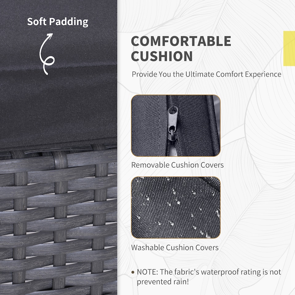 image 1 of Outsunny 3 Pieces Rattan Bistro Set, Wicker Garden Furniture Set with Glass Top Coffee Table and Chairs, Washable Cushions, for Outdoor, Patio, Balcony, Grey