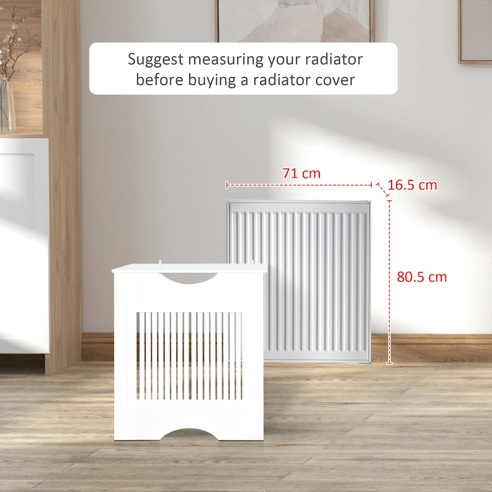 image 1 of HOMCOM Modern Radiator Cover Heater Cabinet Slatted Worktop Painted MDF White