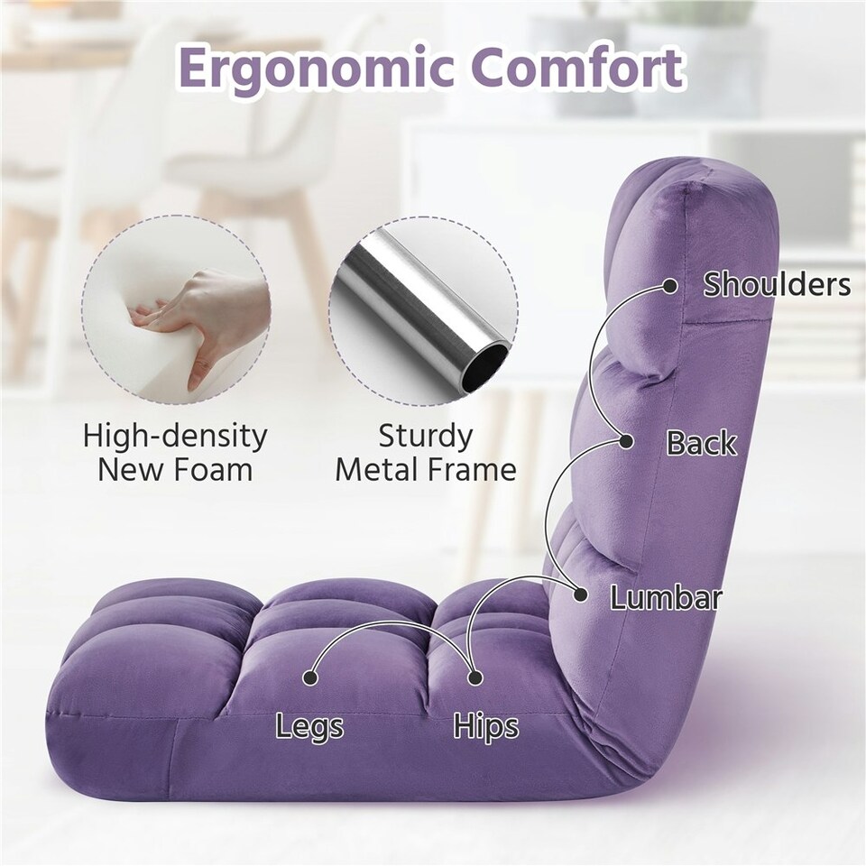 image 1 of Yaheetech Lazy Sleeper Recliner with 14 Adjustable Positions and Backrest Purple