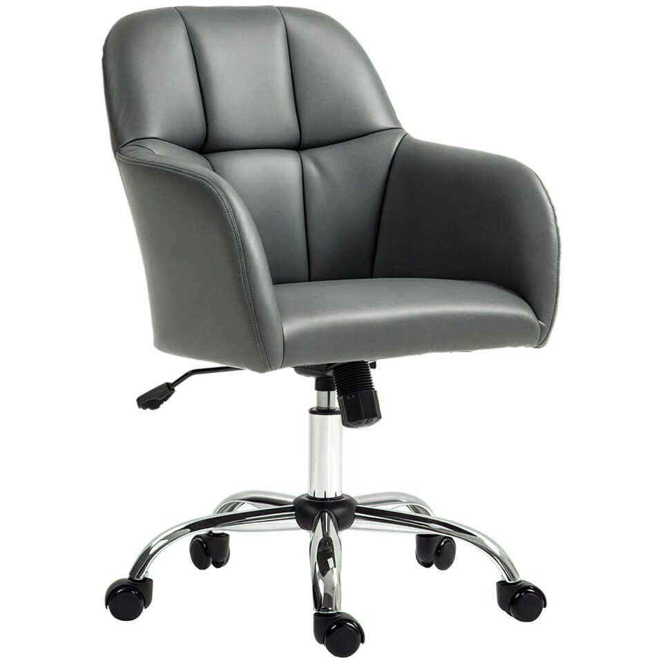 image 1 of HOMCOM Computer Desk Chair with PU Leather, Swivel Wheels, Grey