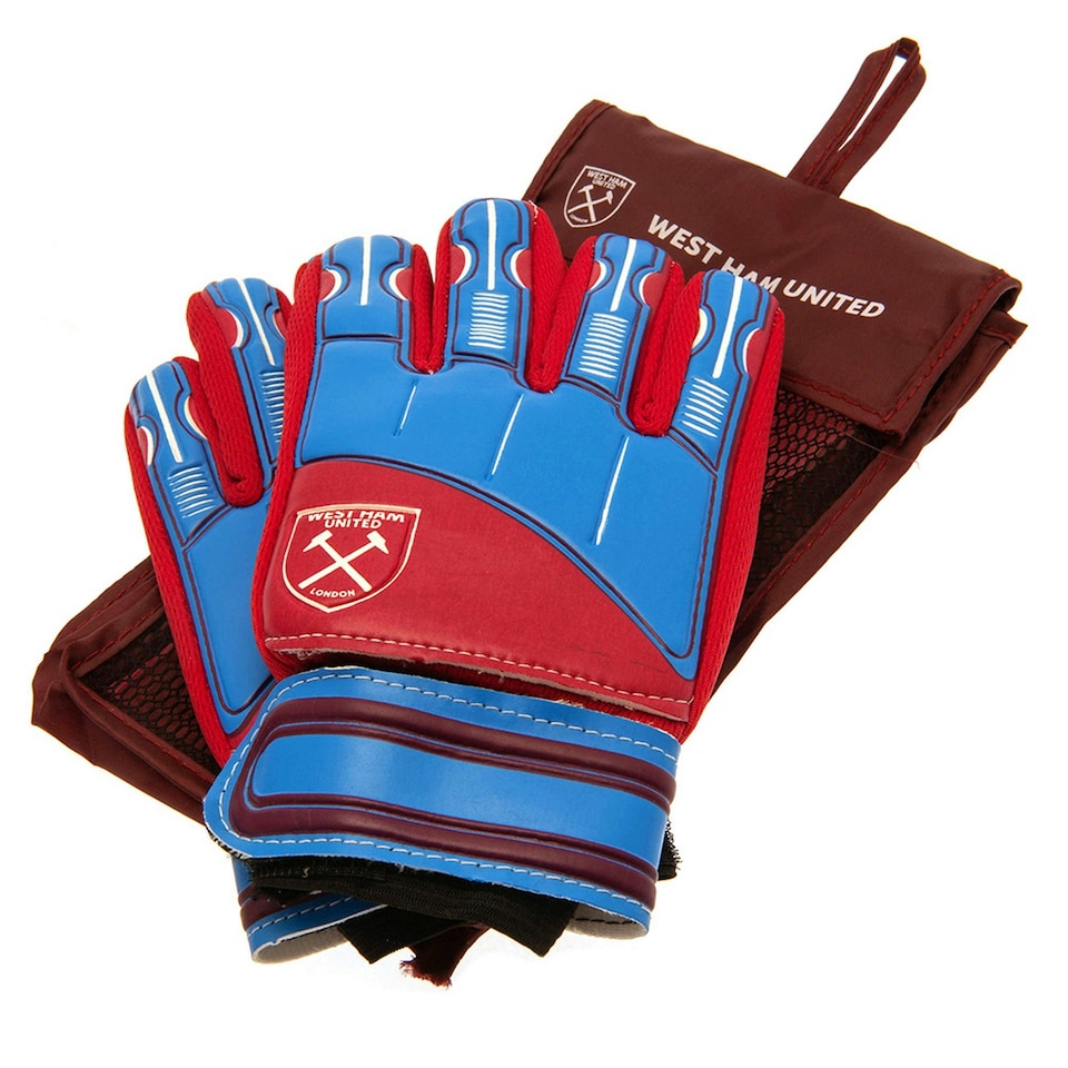 image 1 of West Ham United FC Childrens/Kids Delta Crest Goalkeeper Gloves - Claret Red/Navy - 79mm - 86mm