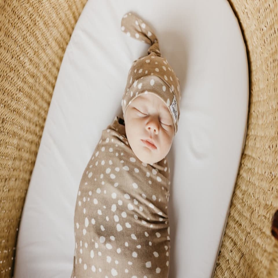 image 1 of Copper Pearl Knitted Swaddle Blanket Fawn