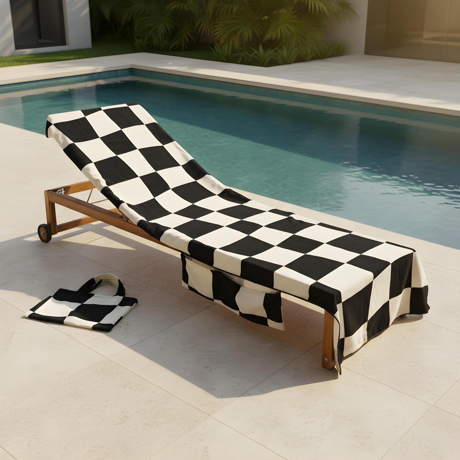 OHS Checkerboard Beach Towel with Bag Quick Dry Absorbent Travel Spa Multi Checkerboard One size