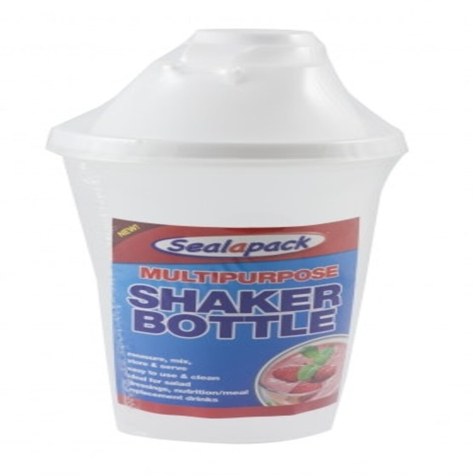 image 1 of Sealapack Multipurpose Clear Plastic Reusable Shaker Bottle 16oz Measure Mix