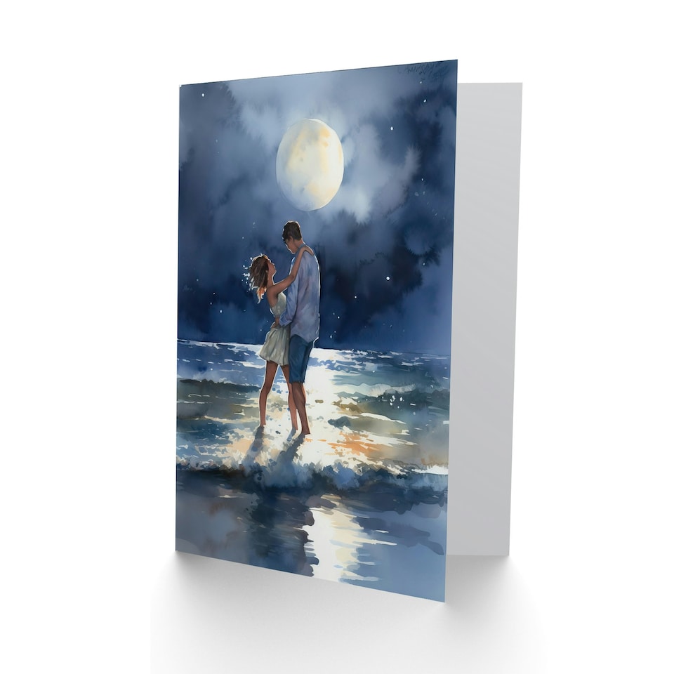 image 1 of Dancing Waves Watercolour Romance Love Partner Anniversary Card