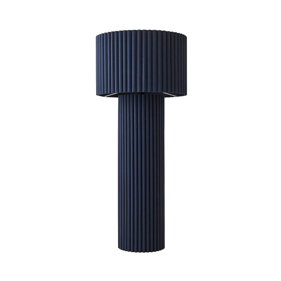 image 1 of ValueLights Lenny Navy Blue Drum Lamp Shade Colour Drench Ribbed Fabric Midi Floor Lamp Blue