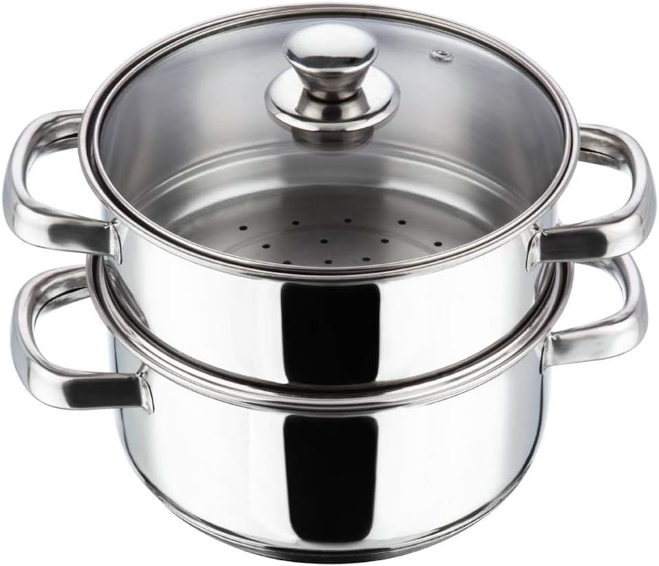 image 1 of Stainless Steel 2-Tier 20cm Casserole & Steamer Set