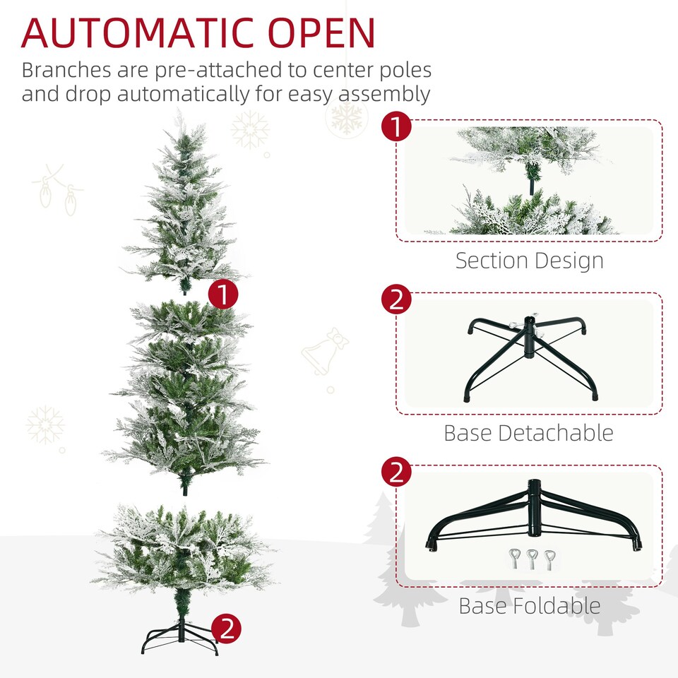 image 1 of HOMCOM 7 Foot Snow Flocked Artificial Christmas Tree Holiday with Pencil Shape
