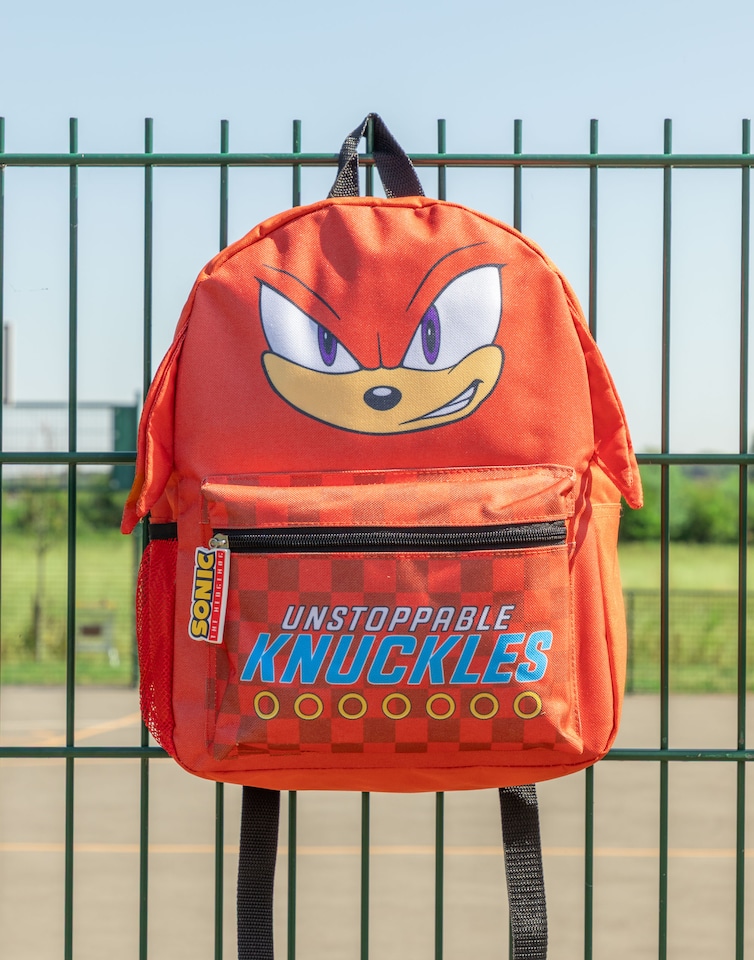 image 1 of Sonic the Hedgehog Kids 3D Knuckles the Echidna Backpack - Red Checked Zip Front Pocket with 'Unstoppable Knuckles' Text - Character Travel Bag for School - Sonic Merch | Red | Red