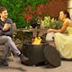 image 6 of Outsunny Outdoor Round Fire Pit with Lid, Wood Burning Firepit with Fire Poker and Floor Mat for Patio Bonfire BBQ Camping, Black